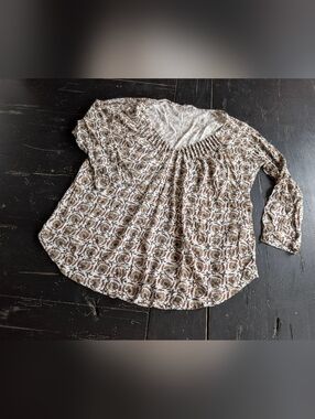 Lucky Brand Women's Medium Patterned Top Cozy Casual Cottagecore Granny Chic